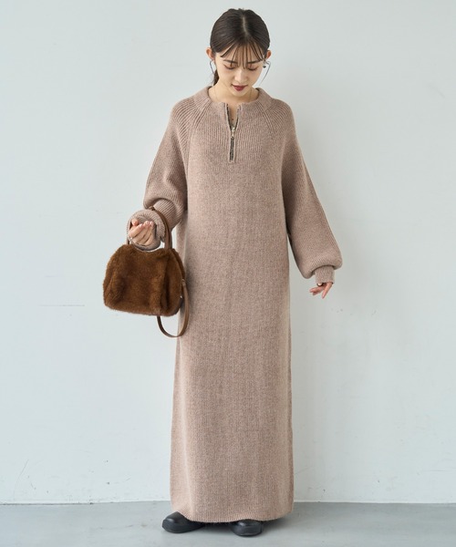 mil(ミル)の「前後2wayハーフジップニットワンピース【585101】(ワンピース・レディース・チャコールグレー/ダークベージュ/モカ・ONESIZE)」の11枚目の写真