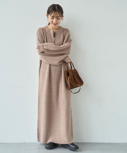 mil(ミル)の「前後2wayハーフジップニットワンピース【585101】(ワンピース・レディース・チャコールグレー/ダークベージュ/モカ・ONESIZE)」の14枚目の写真