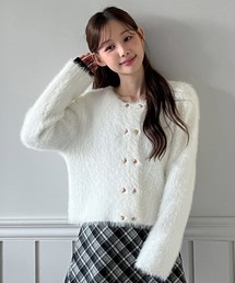 by muni:r | 【着用動画あり・3色展開】ハートボタン ファー ニットカーディガン(カーディガン/ボレロ)