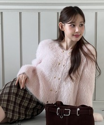 by muni:r | 【着用動画あり・3色展開】ハートボタン ファー ニットカーディガン(カーディガン/ボレロ)