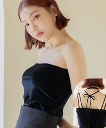 tu-hacci（ツーハッチ）の「1.5倍盛って魅せるベロアブラトップ(チョーカー付き)モーニングルーティンブラロンパースキャミ ストラップレスチューブトップ（キャミソール）」