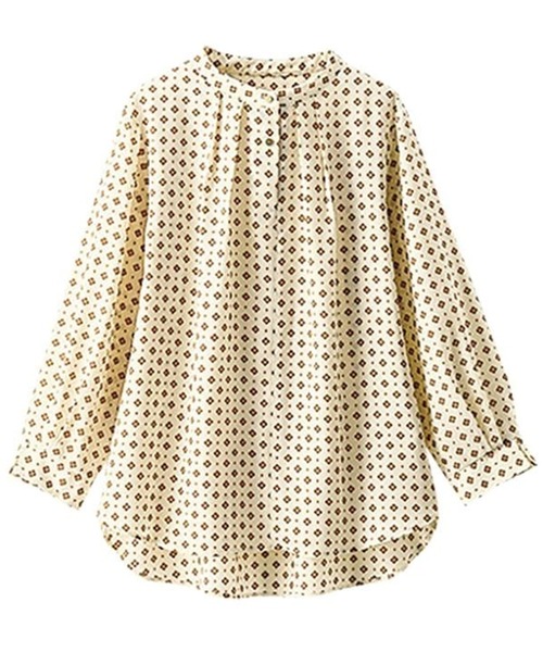 BELLUNA PLUS(ベルーナ)の「金ボタン使い華やぎ小紋ブラウス(シャツ/ブラウス・レディース・アイボリー系/ネイビー系/ボルドー・MEDIUM/LARGE/X-LARGE)」の7枚目の写真