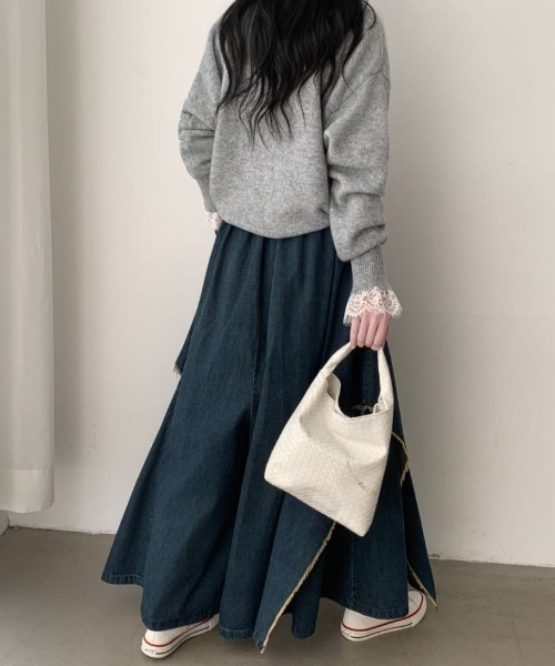 ABITOKYO（アビトーキョー）の「アシメデザインデニムワイドスカパン（デニムパンツ・レディース・ブラック/ブルー・FREE）」の6枚目の写真