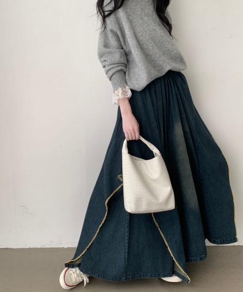 ABITOKYO（アビトーキョー）の「アシメデザインデニムワイドスカパン（デニムパンツ・レディース・ブラック/ブルー・FREE）」の7枚目の写真