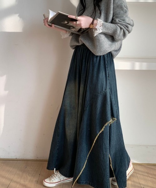 ABITOKYO（アビトーキョー）の「アシメデザインデニムワイドスカパン（デニムパンツ・レディース・ブラック/ブルー・FREE）」の10枚目の写真