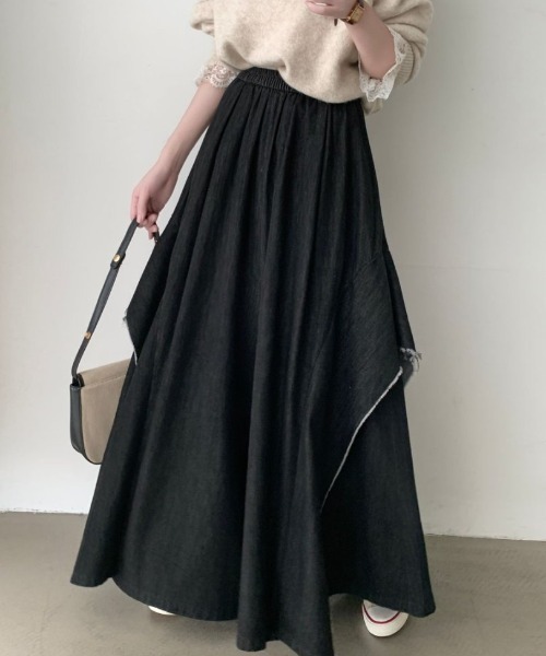 ABITOKYO（アビトーキョー）の「アシメデザインデニムワイドスカパン（デニムパンツ・レディース・ブラック/ブルー・FREE）」の12枚目の写真