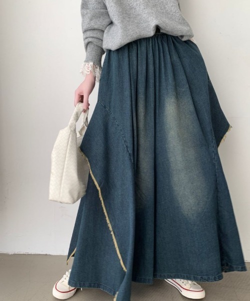 ABITOKYO（アビトーキョー）の「アシメデザインデニムワイドスカパン（デニムパンツ・レディース・ブラック/ブルー・FREE）」の13枚目の写真