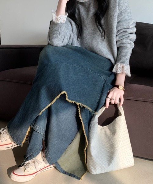 ABITOKYO（アビトーキョー）の「アシメデザインデニムワイドスカパン（デニムパンツ・レディース・ブラック/ブルー・FREE）」の15枚目の写真