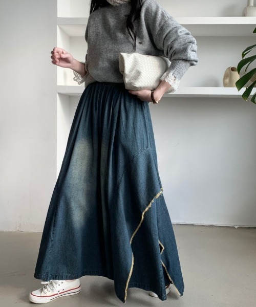 ABITOKYO（アビトーキョー）の「アシメデザインデニムワイドスカパン（デニムパンツ・レディース・ブラック/ブルー・FREE）」の16枚目の写真