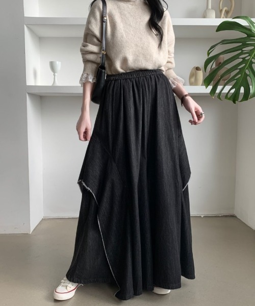 ABITOKYO（アビトーキョー）の「アシメデザインデニムワイドスカパン（デニムパンツ・レディース・ブラック/ブルー・FREE）」の17枚目の写真