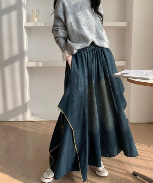 ABITOKYO（アビトーキョー）の「アシメデザインデニムワイドスカパン（デニムパンツ・レディース・ブラック/ブルー・FREE）」の20枚目の写真