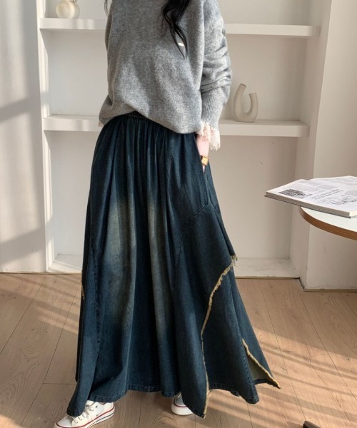 ABITOKYO（アビトーキョー）の「アシメデザインデニムワイドスカパン（デニムパンツ・レディース・ブラック/ブルー・FREE）」の22枚目の写真