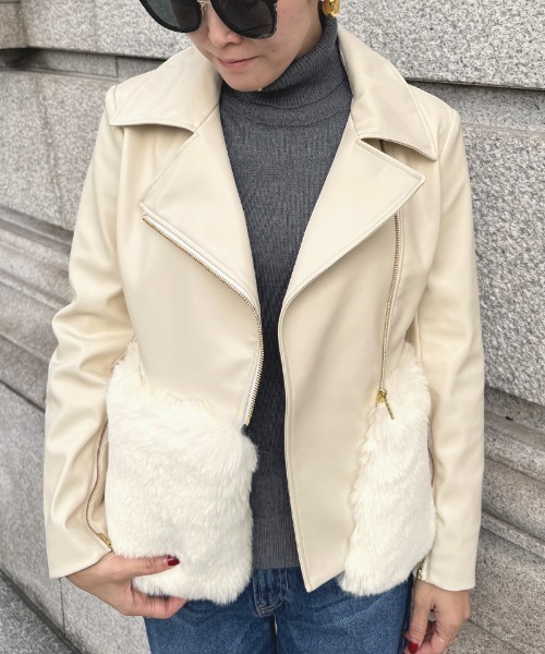 JENNE(ジェンヌ)の「エコファードッキングジャケット(その他アウター・レディース・ホワイト/ブラック・MEDIUM/LARGE/SMALL)」の16枚目の写真