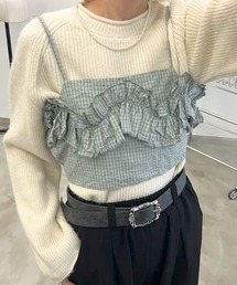 キャミソール（グリーン・カーキ/緑色系・フリル）ファッション