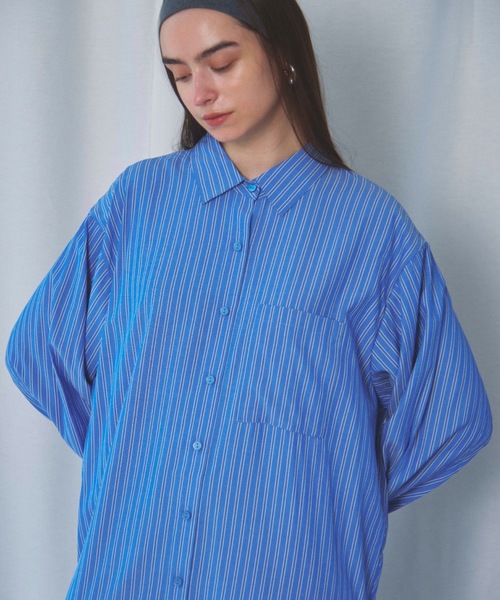 CIEL'AIR（シエルエアー）の「STRIPED SHIRT OP(ｽﾄﾗｲﾌﾟｼｬﾂﾜﾝﾋﾟｰｽ)（シャツワンピース・レディース・ブラック/ブルー・MEDIUM）」の3枚目の写真