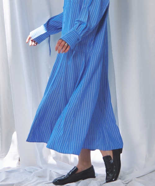 CIEL'AIR（シエルエアー）の「STRIPED SHIRT OP(ｽﾄﾗｲﾌﾟｼｬﾂﾜﾝﾋﾟｰｽ)（シャツワンピース・レディース・ブラック/ブルー・MEDIUM）」の5枚目の写真
