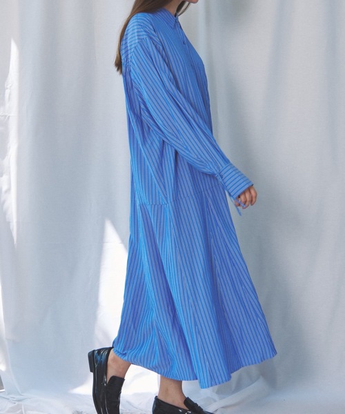 CIEL'AIR（シエルエアー）の「STRIPED SHIRT OP(ｽﾄﾗｲﾌﾟｼｬﾂﾜﾝﾋﾟｰｽ)（シャツワンピース・レディース・ブラック/ブルー・MEDIUM）」の7枚目の写真