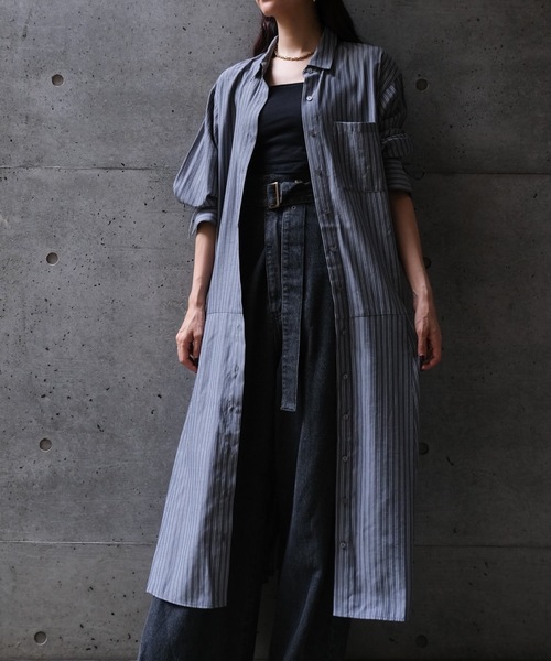 CIEL'AIR（シエルエアー）の「STRIPED SHIRT OP(ｽﾄﾗｲﾌﾟｼｬﾂﾜﾝﾋﾟｰｽ)（シャツワンピース・レディース・ブラック/ブルー・MEDIUM）」の9枚目の写真