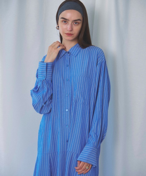 CIEL'AIR（シエルエアー）の「STRIPED SHIRT OP(ｽﾄﾗｲﾌﾟｼｬﾂﾜﾝﾋﾟｰｽ)（シャツワンピース・レディース・ブラック/ブルー・MEDIUM）」の12枚目の写真