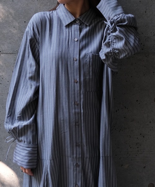 CIEL'AIR（シエルエアー）の「STRIPED SHIRT OP(ｽﾄﾗｲﾌﾟｼｬﾂﾜﾝﾋﾟｰｽ)（シャツワンピース・レディース・ブラック/ブルー・MEDIUM）」の13枚目の写真