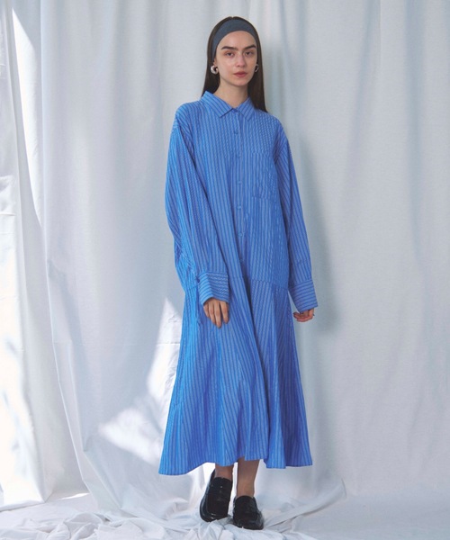 CIEL'AIR（シエルエアー）の「STRIPED SHIRT OP(ｽﾄﾗｲﾌﾟｼｬﾂﾜﾝﾋﾟｰｽ)（シャツワンピース・レディース・ブラック/ブルー・MEDIUM）」の14枚目の写真