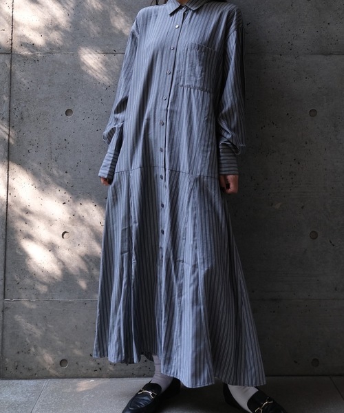 CIEL'AIR（シエルエアー）の「STRIPED SHIRT OP(ｽﾄﾗｲﾌﾟｼｬﾂﾜﾝﾋﾟｰｽ)（シャツワンピース・レディース・ブラック/ブルー・MEDIUM）」の17枚目の写真