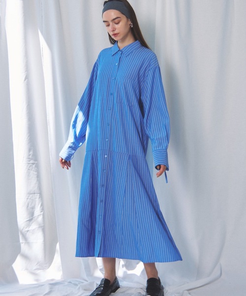 CIEL'AIR（シエルエアー）の「STRIPED SHIRT OP(ｽﾄﾗｲﾌﾟｼｬﾂﾜﾝﾋﾟｰｽ)（シャツワンピース・レディース・ブラック/ブルー・MEDIUM）」の22枚目の写真