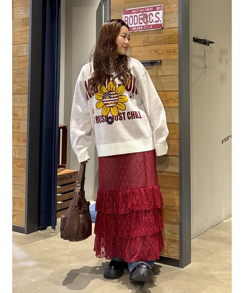 RODEO CROWNS WIDE BOWL（ロデオクラウンズワイドボウル）の「アメリカンフラワーニット（ニット/セーター・メンズ・オフホワイト/ブラック/イエロー・MEDIUM/LARGE）」の10枚目の写真