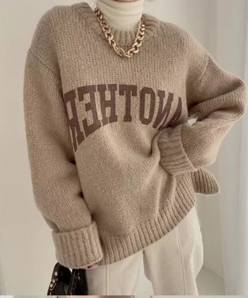 SallyLunn(サリーラン)の「カレッジロゴプリントオーバーニット(ニット/セーター・レディース・グレー/グリーン/ホワイト/ベージュ・FREE)」の6枚目の写真