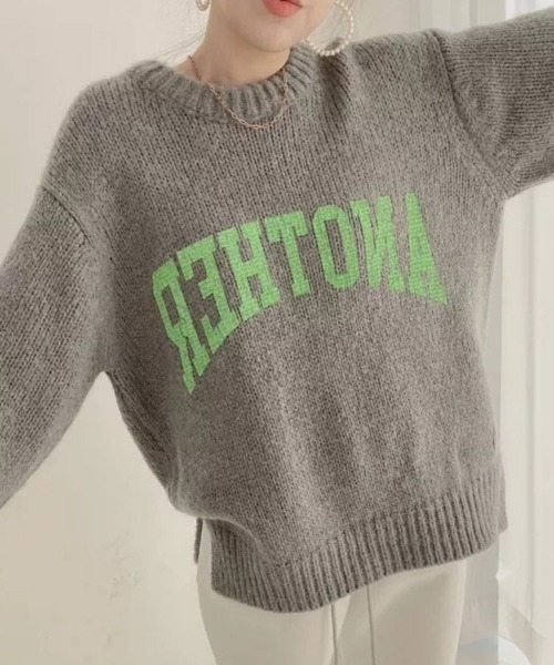 SallyLunn(サリーラン)の「カレッジロゴプリントオーバーニット(ニット/セーター・レディース・グレー/グリーン/ホワイト/ベージュ・FREE)」の10枚目の写真