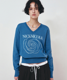 NICOLE ROSE JAQUARD PULLOVER KNIT_BLUE
