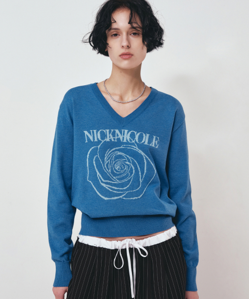 NICK&NICOLE(ニックアンドニコール)の「NICOLE ROSE JAQUARD PULLOVER KNIT_BLUE(ニット/セーター・レディース・その他・FREE)」の1枚目の写真