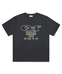 グラデーション ESCF ロゴ コラージュプリント オーバーサイズ 半袖Tシャツ チャコール