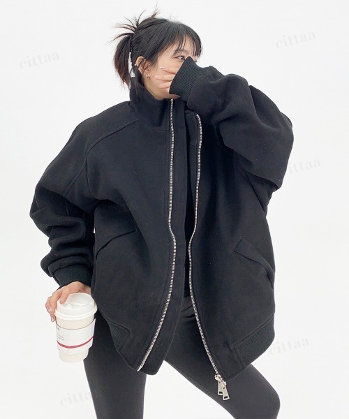 Dalfwin(ダールフィン)の「韓国ファッション スタンドカラージップアップブルゾン(ブルゾン・レディース・ブラック/グレー・FREE)」の4枚目の写真