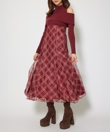 ドッキングオフショルニットフレアワンピース 秋服 冬服