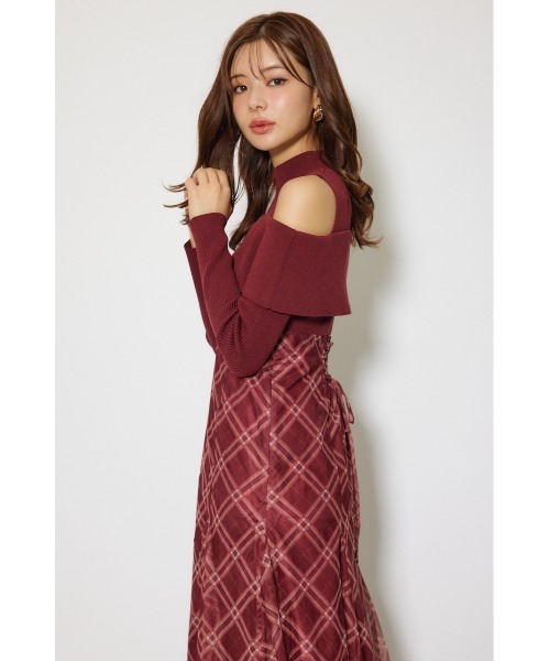 rienda(リエンダ)の「ドッキングオフショルニットフレアワンピース 秋服 冬服(ワンピース・レディース・レッド/ブラウン/ブラック・FREE)」の7枚目の写真