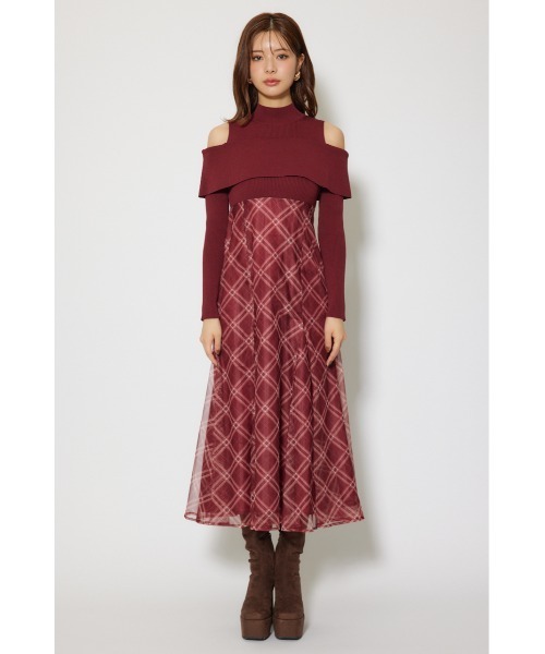 rienda(リエンダ)の「ドッキングオフショルニットフレアワンピース 秋服 冬服(ワンピース・レディース・レッド/ブラウン/ブラック・FREE)」の8枚目の写真
