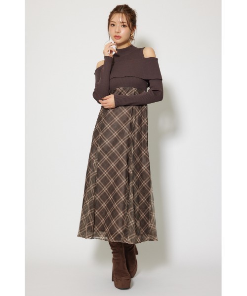 rienda(リエンダ)の「ドッキングオフショルニットフレアワンピース 秋服 冬服(ワンピース・レディース・レッド/ブラウン/ブラック・FREE)」の16枚目の写真