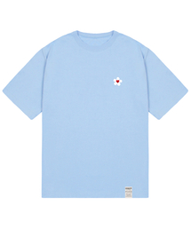 [ユニセックス]スモールフラワーハート半袖Tシャツ_スカイブルー