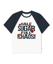 ハーフシュガーフルカオスプリントラグラン配色半袖Tシャツネイビー