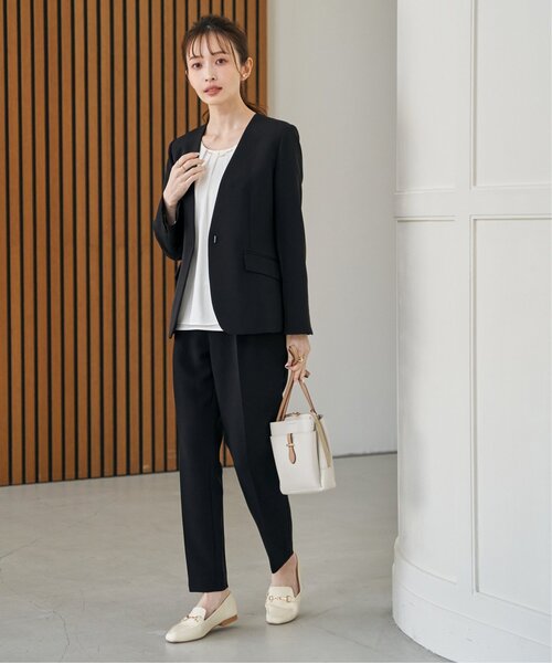 IKKA LOUNGE（イッカラウンジ）の「【洗濯機で洗える／セットアップ対応】ウォッシャブルVネックジャケット（ノーカラージャケット・レディース・ブラック/グレイッシュベージュ/ネイビー・M/L/S/XL）」の16枚目の写真