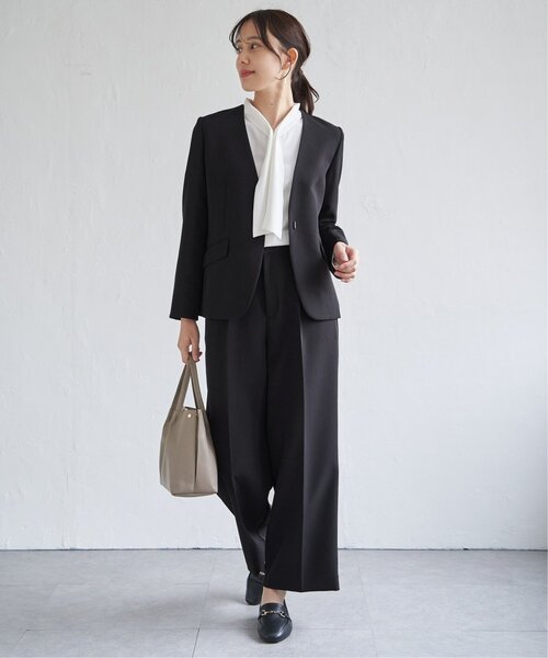 IKKA LOUNGE（イッカラウンジ）の「【洗濯機で洗える／セットアップ対応】ウォッシャブルVネックジャケット（ノーカラージャケット・レディース・ブラック/グレイッシュベージュ/ネイビー・M/L/S/XL）」の18枚目の写真