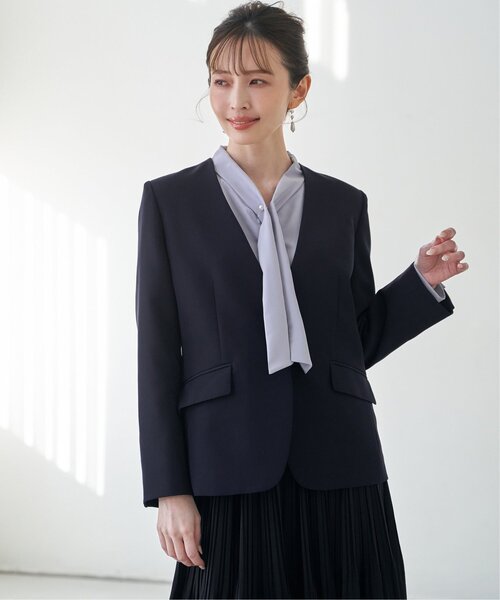 IKKA LOUNGE（イッカラウンジ）の「【洗濯機で洗える／セットアップ対応】ウォッシャブルVネックジャケット（ノーカラージャケット・レディース・ブラック/グレイッシュベージュ/ネイビー・M/L/S/XL）」の21枚目の写真