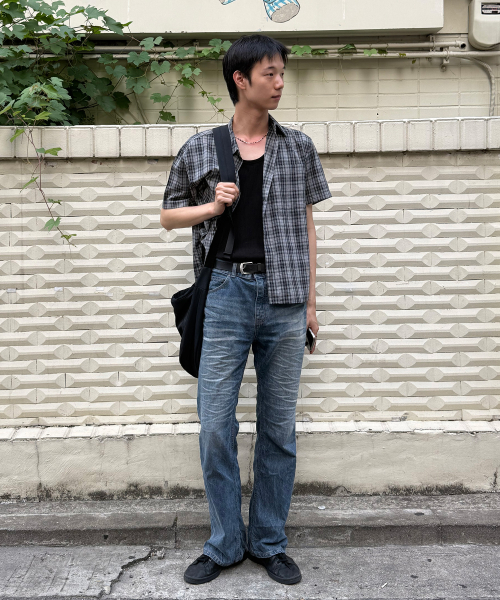 JUAN HOMME(ジュアンオム)の「ルーズドチェックハーフシャツ(ミントグレー)(シャツ/ブラウス・レディース・その他・MEDIUM/LARGE)」の3枚目の写真