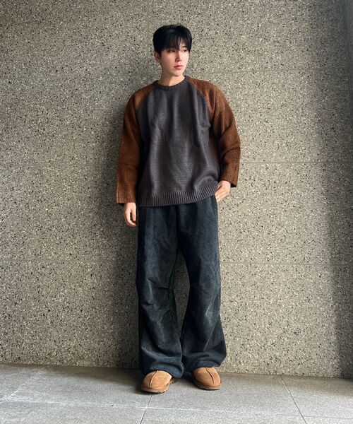 ATTENTIONROW(アテンションロー)の「ブックルミックスヤーンオーバーフィットウールニットラグランセーター(チャコール/ブラウン)(ニット/セーター・メンズ・その他・FREE)」の10枚目の写真