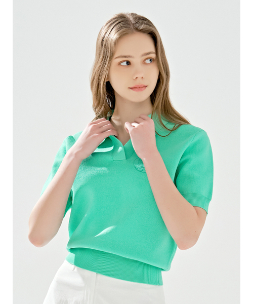 LORDLOAR(ロードロアル)の「シグネチャーカラー半袖ニットGREEN(ニット/セーター・レディース・その他・SMALL/MEDIUM/LARGE)」の1枚目の写真
