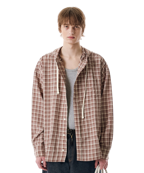 SECONDMONO（セカンドモノローグ）の「Check Hooded Shirt [BRICKRED]_SESH012BRICKRED（シャツ/ブラウス・レディース・その他・SMALL/MEDIUM/LARGE/X-SMALL）」の3枚目の写真