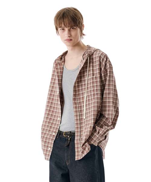 SECONDMONO（セカンドモノローグ）の「Check Hooded Shirt [BRICKRED]_SESH012BRICKRED（シャツ/ブラウス・レディース・その他・SMALL/MEDIUM/LARGE/X-SMALL）」の4枚目の写真