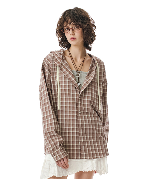 SECONDMONO（セカンドモノローグ）の「Check Hooded Shirt [BRICKRED]_SESH012BRICKRED（シャツ/ブラウス・レディース・その他・SMALL/MEDIUM/LARGE/X-SMALL）」の6枚目の写真