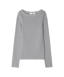 W) STRIPE BOATNECK TEE NAVY